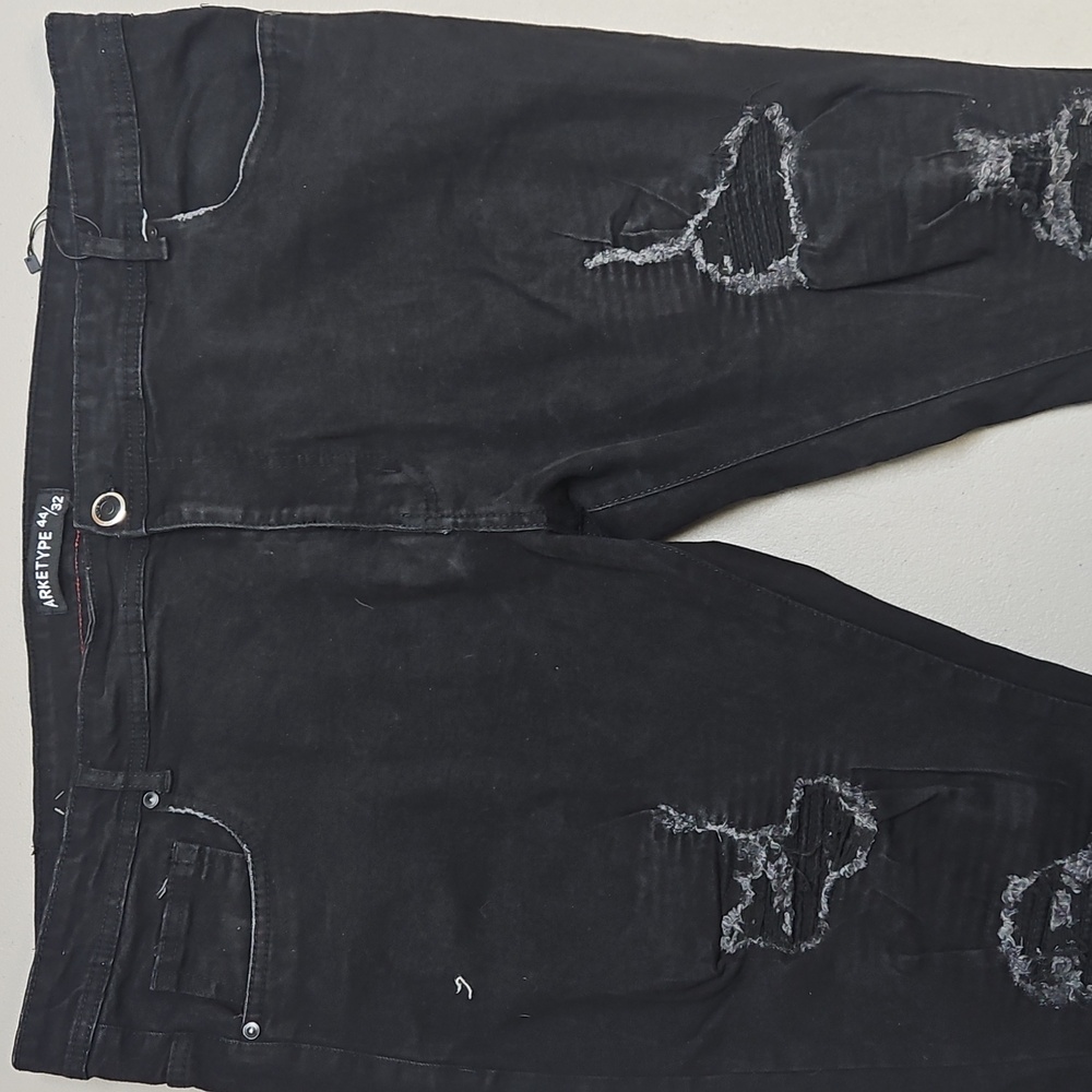 Arketype Black Skinny Jeans with Distressed Detailing 44W 32L